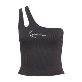 Karl Kani Small Signature Women One Shoulder Top Bi-Color Rib Black/Antha - Musta - Lyhythihainen T-paita
